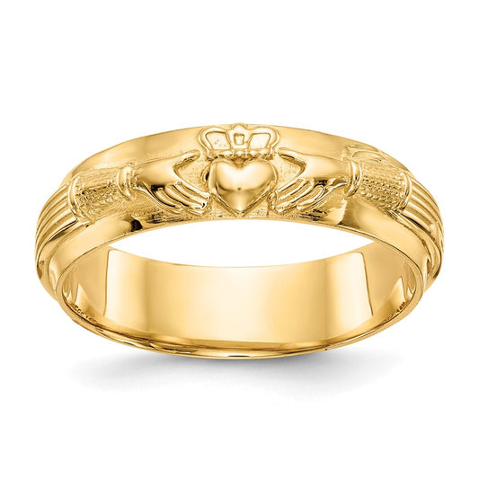 Real 14K Yellow Gold Mens Claddagh Wedding Band Ring