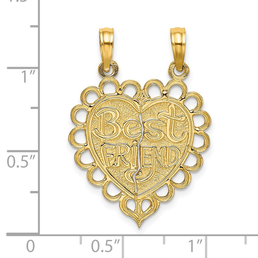 14k Yellow Gold Polished BEST FRIEND 2 Piece Break-Apart Heart Charm