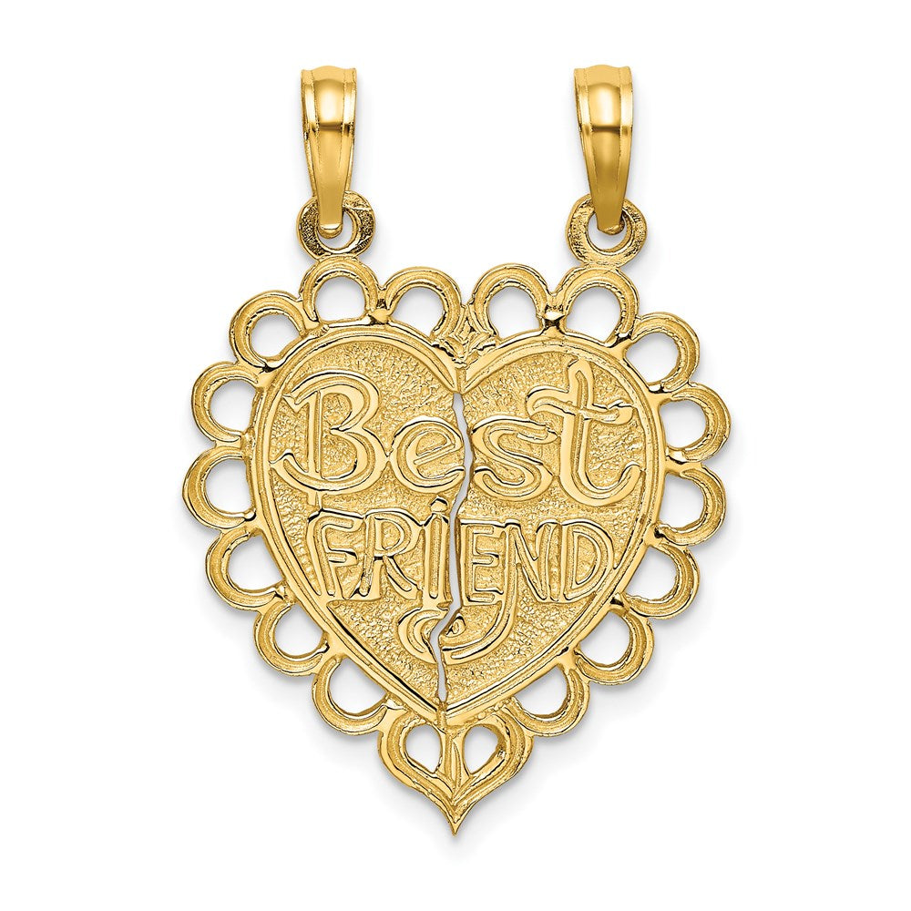 14k Yellow Gold Polished BEST FRIEND 2 Piece Break-Apart Heart Charm