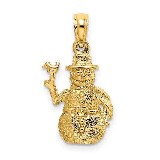 14k Yellow Gold Satin and Polished 3-D Snowman Charm