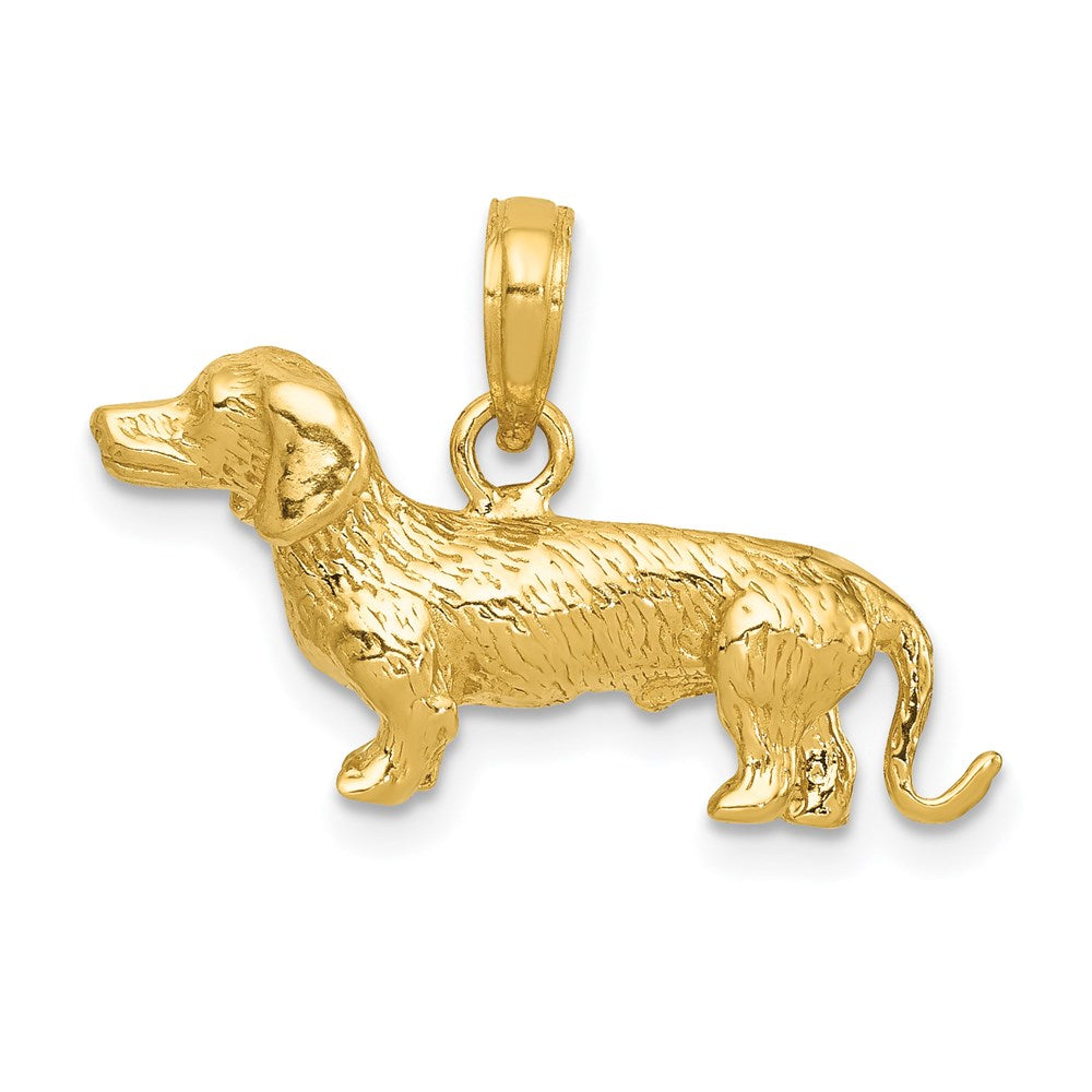 14k Yellow Gold Solid Polished 3-D Wire Haired Dachshund Charm