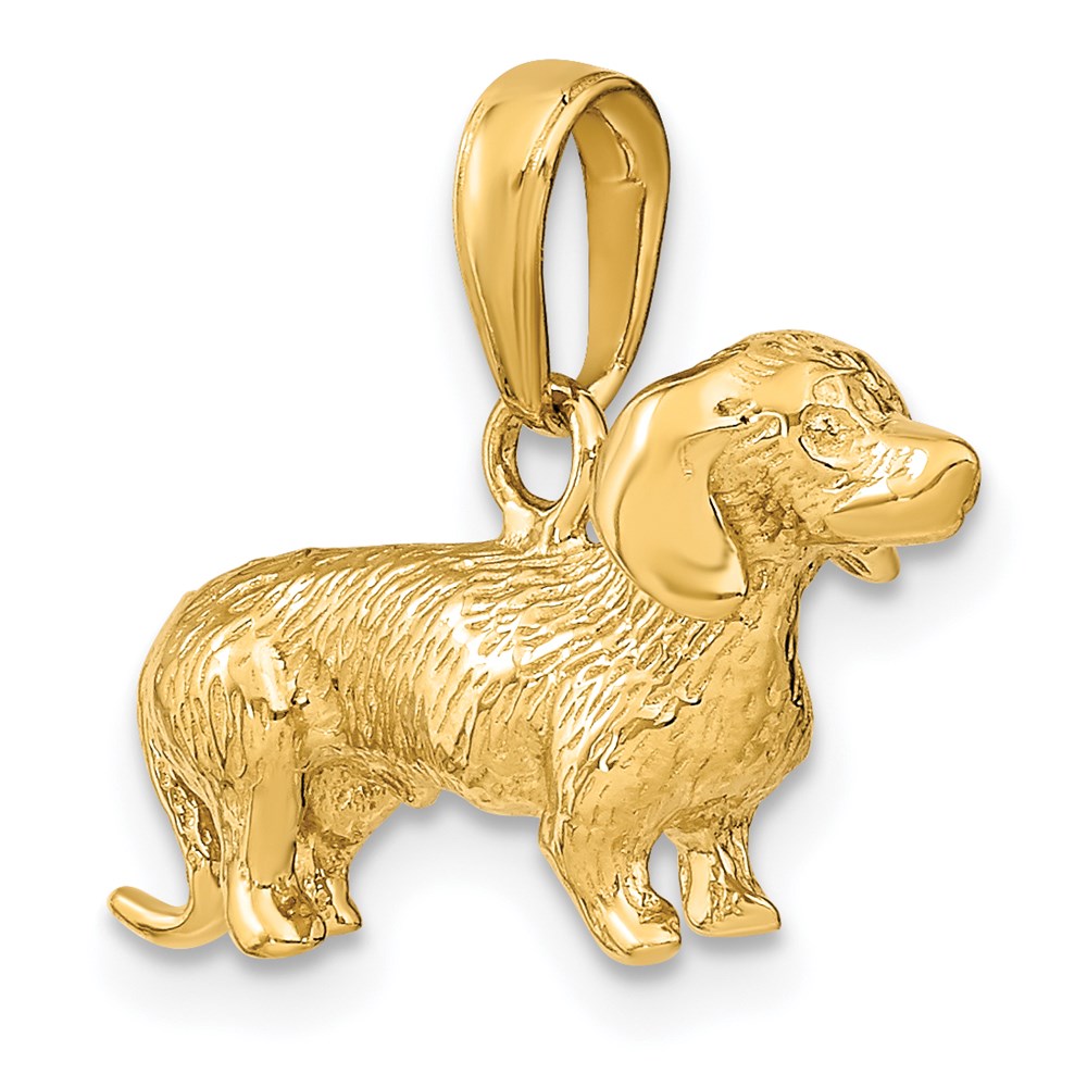 14k Yellow Gold Solid Polished 3-D Wire Haired Dachshund Charm