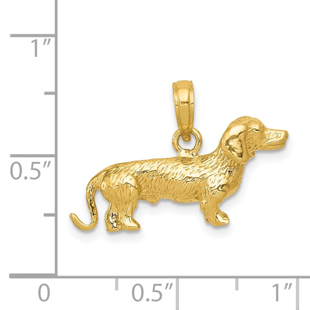 14k Yellow Gold Solid Polished 3-D Wire Haired Dachshund Charm