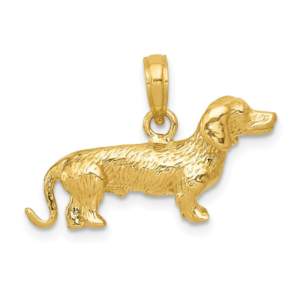 14k Yellow Gold Solid Polished 3-D Wire Haired Dachshund Charm