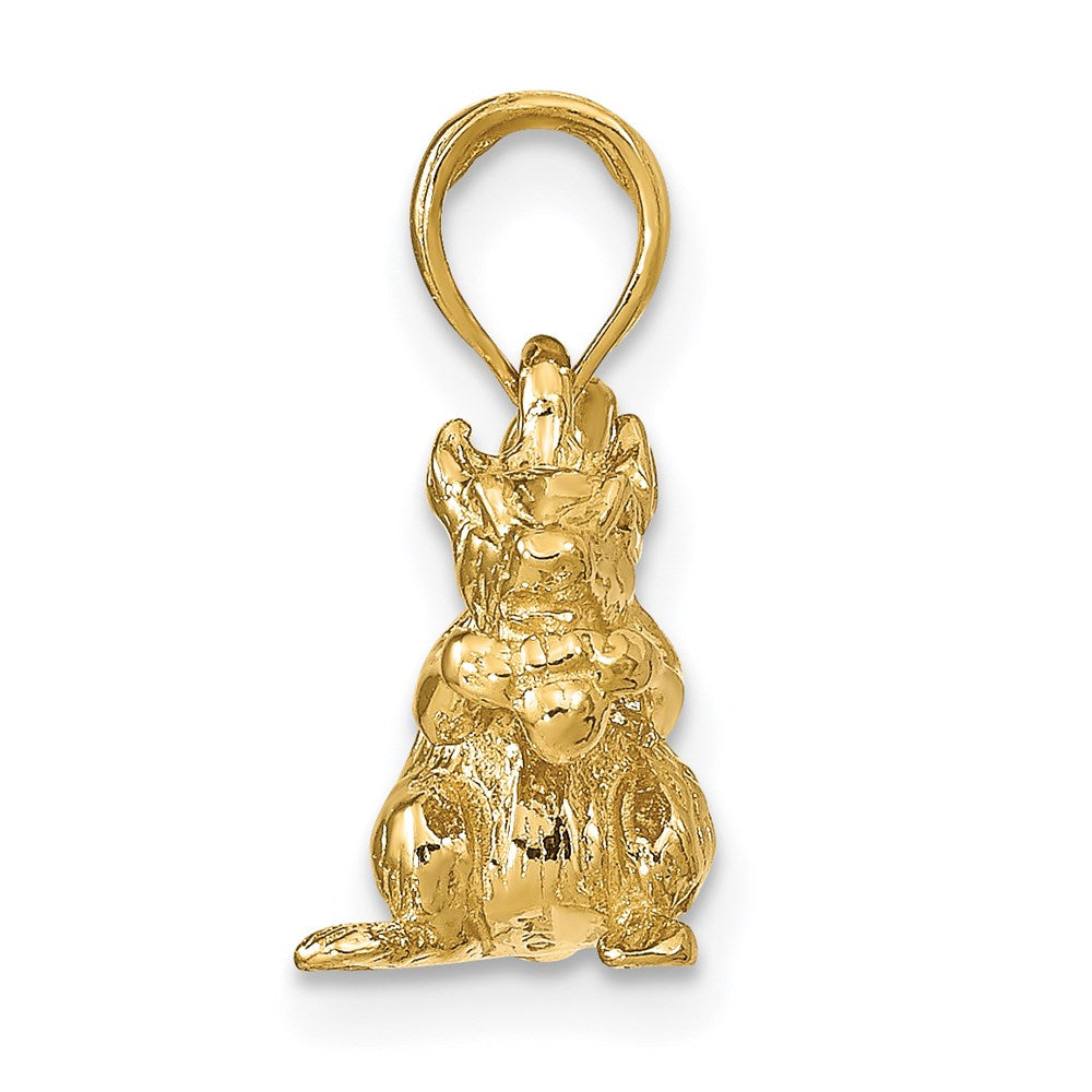 14k Yellow Gold Solid 3-D Squirrel with Nut Charm