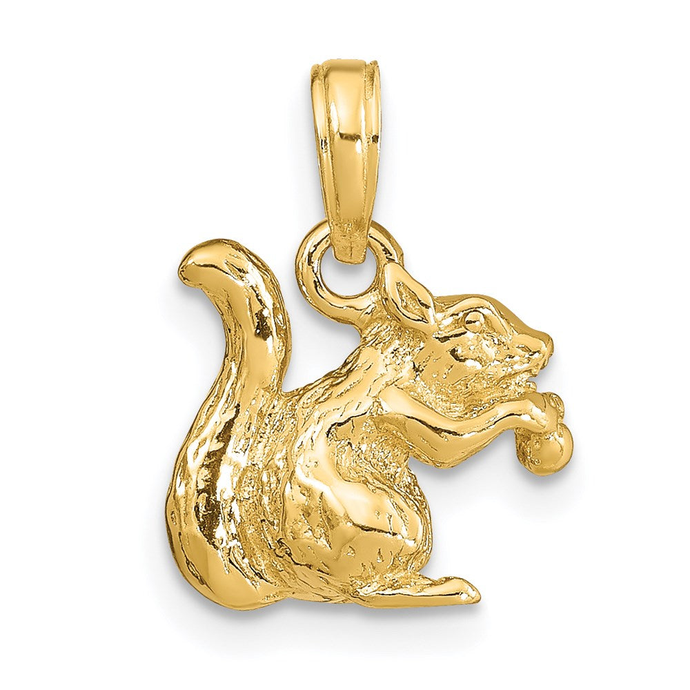 14k Yellow Gold Solid 3-D Squirrel with Nut Charm