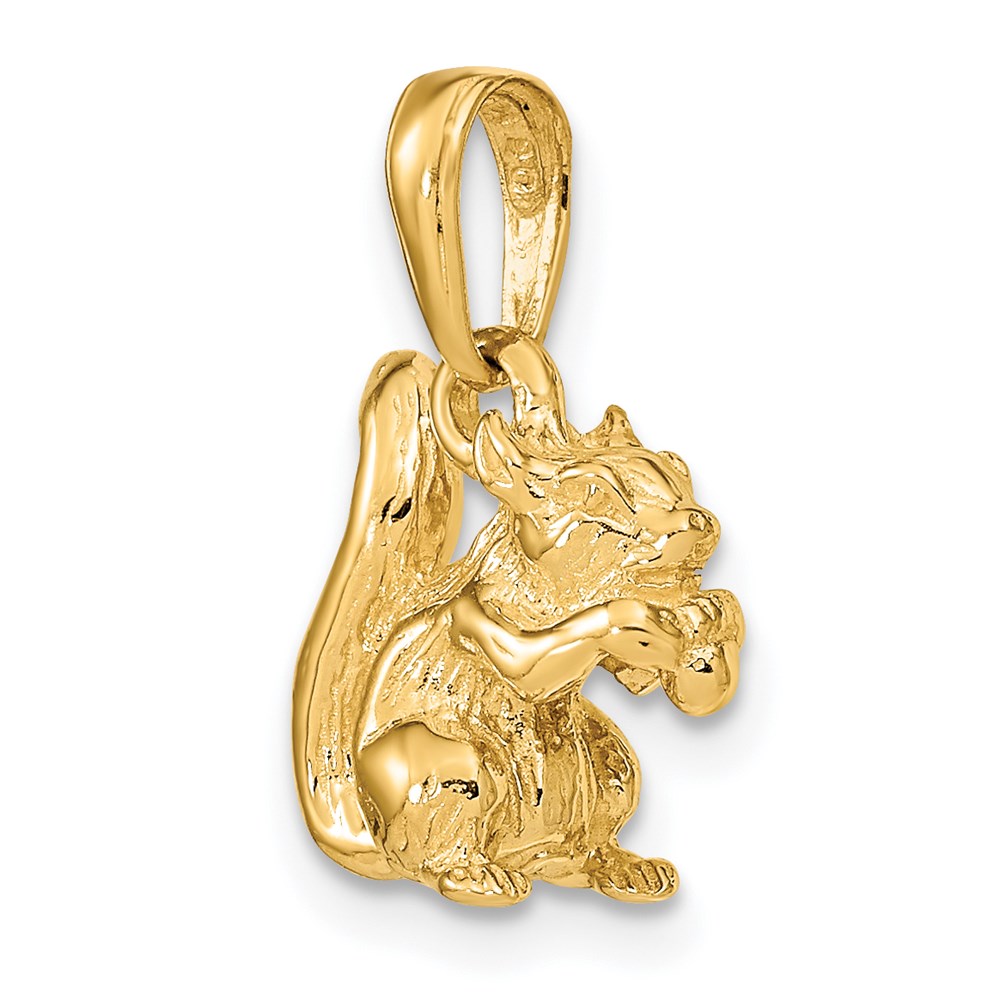 14k Yellow Gold Solid 3-D Squirrel with Nut Charm