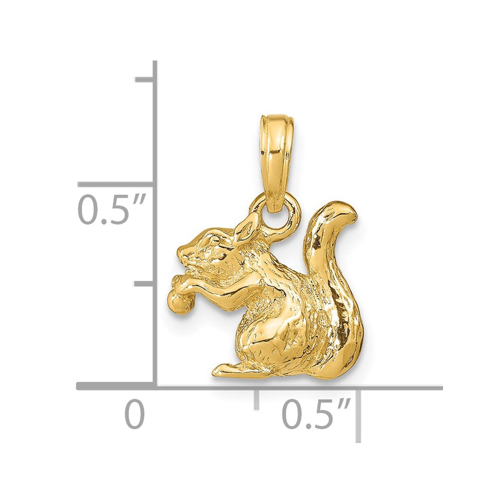 14k Yellow Gold Solid 3-D Squirrel with Nut Charm