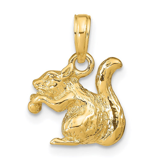 14k Yellow Gold Solid 3-D Squirrel with Nut Charm