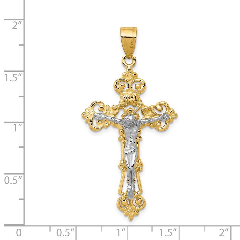 14k Two-tone Gold INRI Fleur De Lis Crucifix Pendant