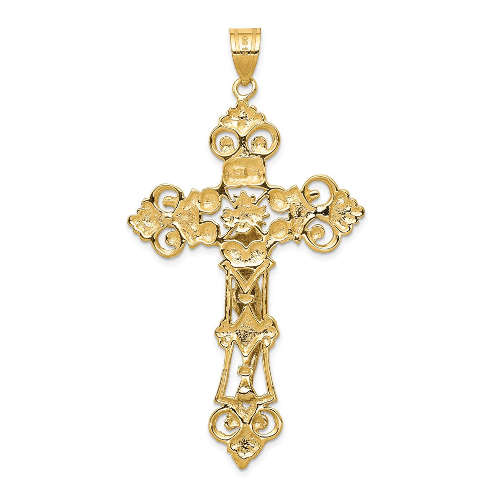 14k Two-tone Gold INRI Fleur De Lis Crucifix Pendant