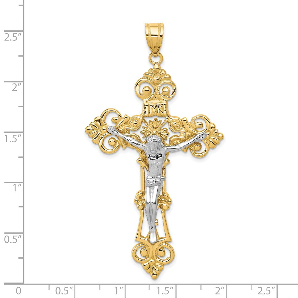 14k Two-tone Gold INRI Fleur De Lis Crucifix Pendant