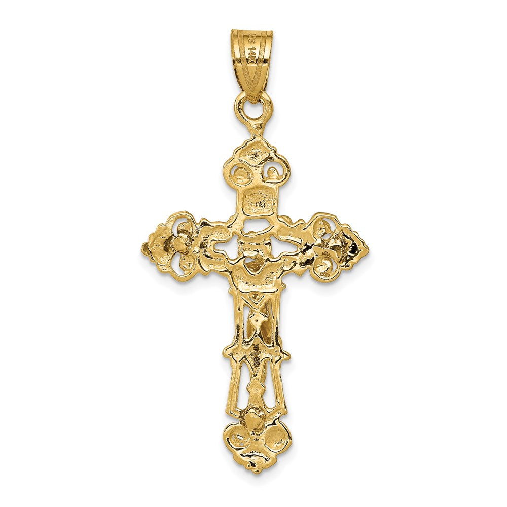 14k Yellow Gold INRI Fleur De Lis Crucifix Pendant