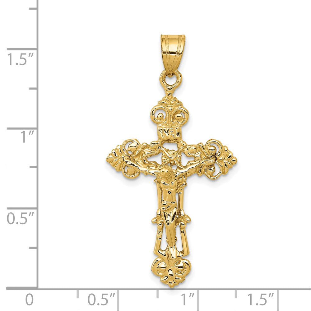 14k Yellow Gold INRI Fleur De Lis Crucifix Pendant