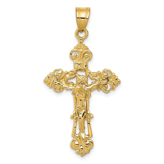 14k Yellow Gold INRI Fleur De Lis Crucifix Pendant