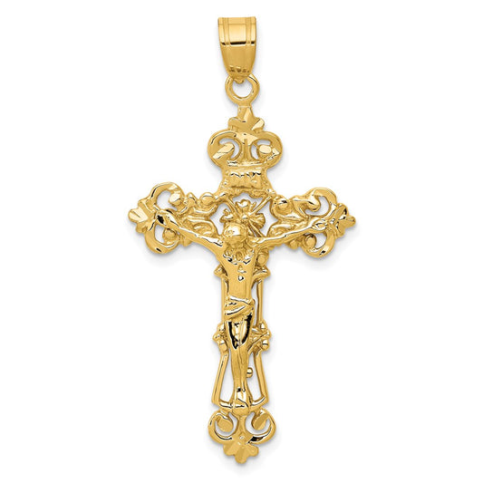 14k Yellow Gold INRI Fleur De Lis Crucifix Pendant