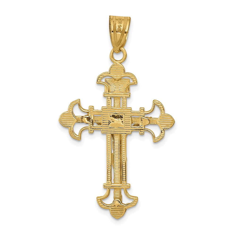 14k Yellow Gold INRI Fleur De Lis Crucifix Pendant