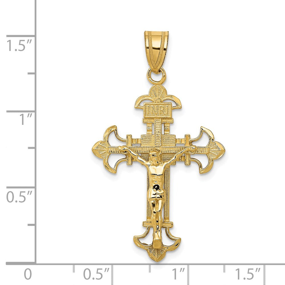 14k Yellow Gold INRI Fleur De Lis Crucifix Pendant