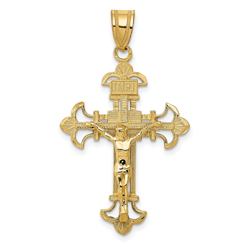 14k Yellow Gold INRI Fleur De Lis Crucifix Pendant