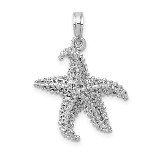 14k White Gold Polished Open-Backed Starfish Pendant