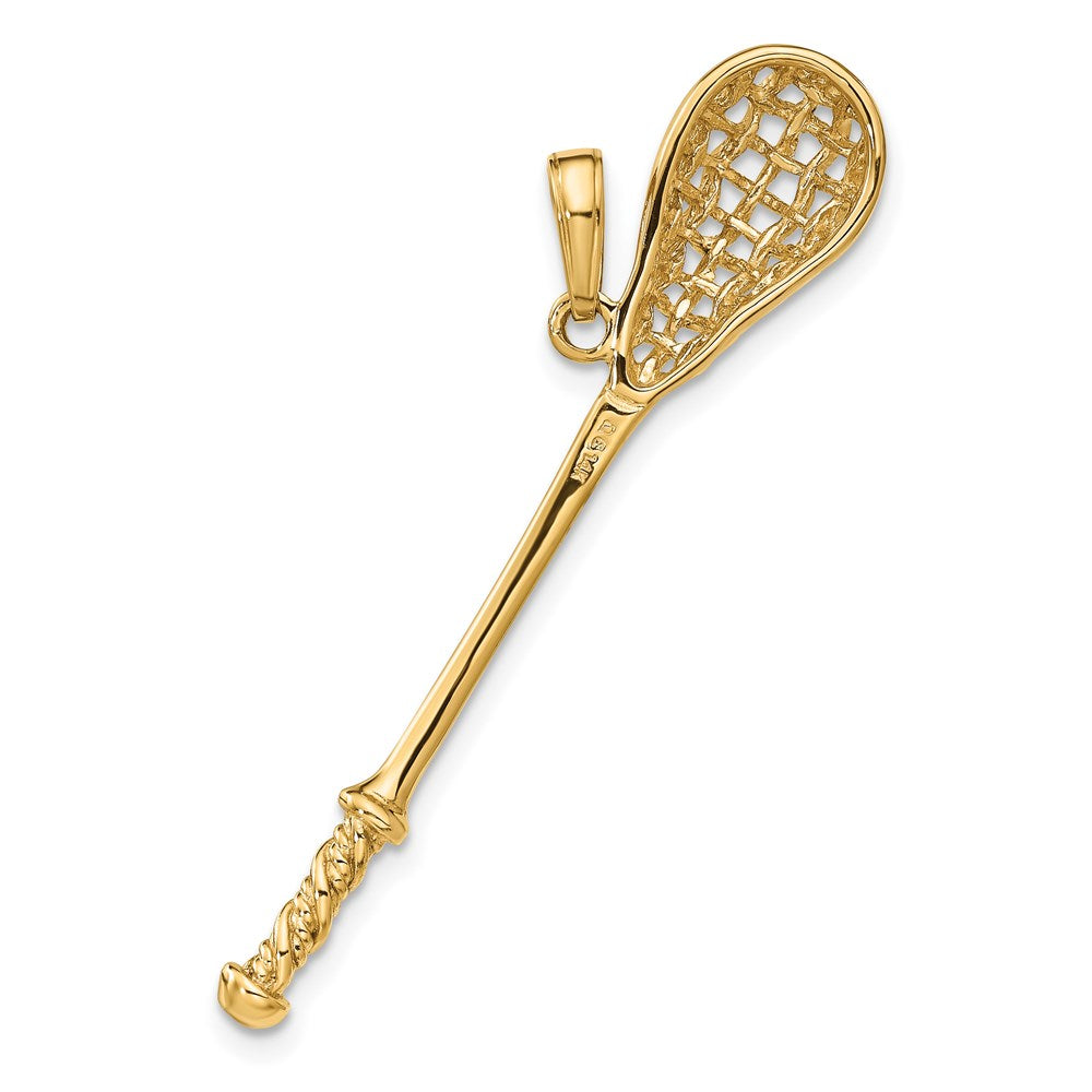 14k Yellow Gold Solid Polished 3-D Lacrosse Stick Pendant