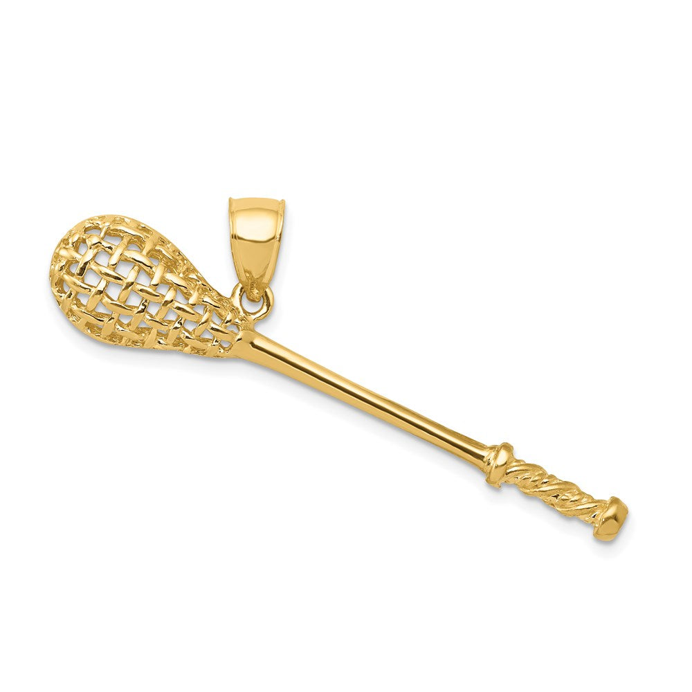 14k Yellow Gold Solid Polished 3-D Lacrosse Stick Pendant