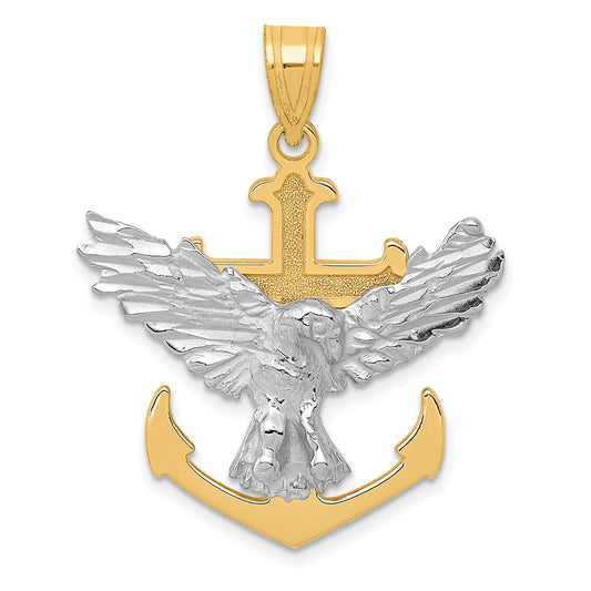 14k Two-tone Gold Mariners Cross w/Eagle Pendant