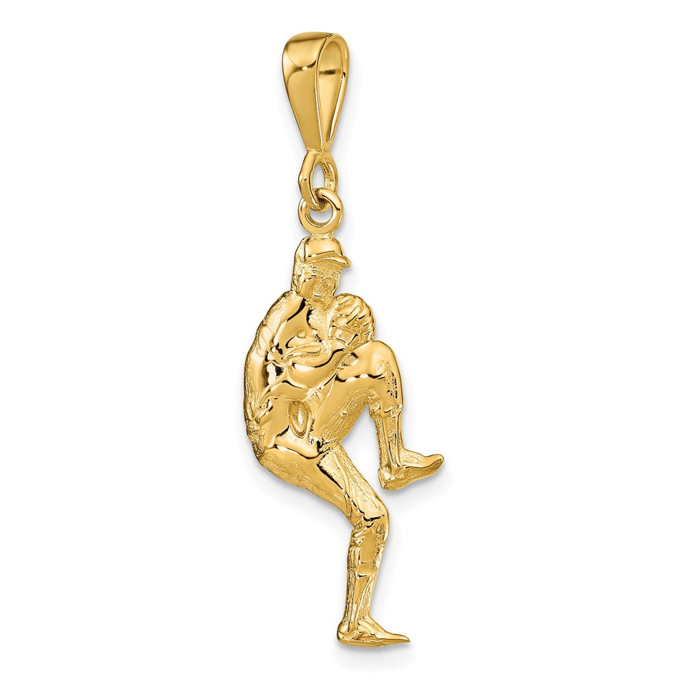 14k Yellow Gold Polished 3-D Pitcher Baseball Charm