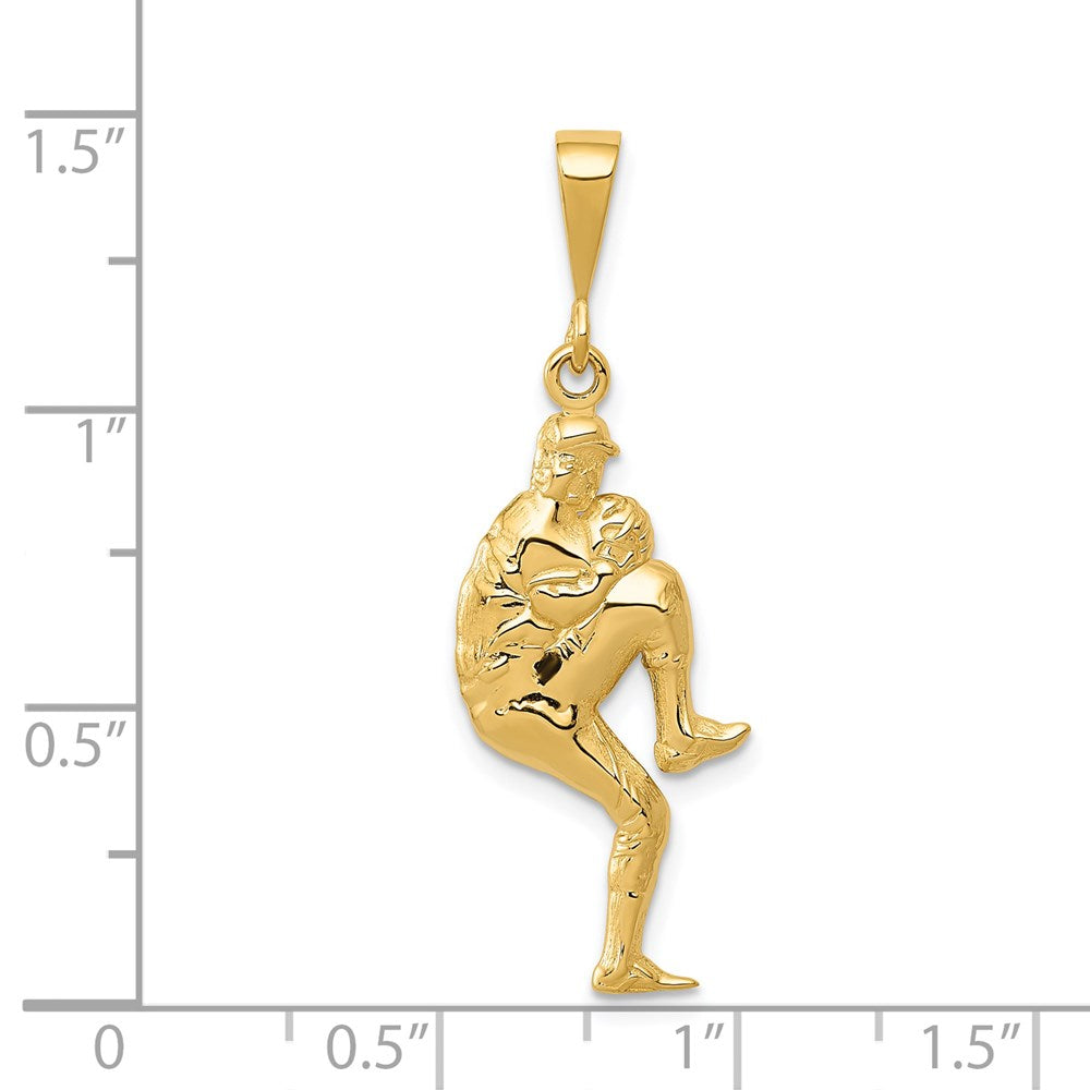 14k Yellow Gold Polished 3-D Pitcher Baseball Charm