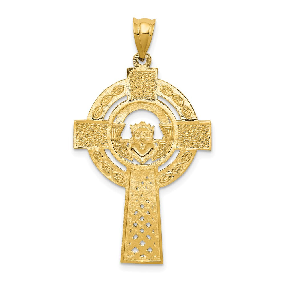 14k Yellow Gold Celtic Claddagh Cross Pendant