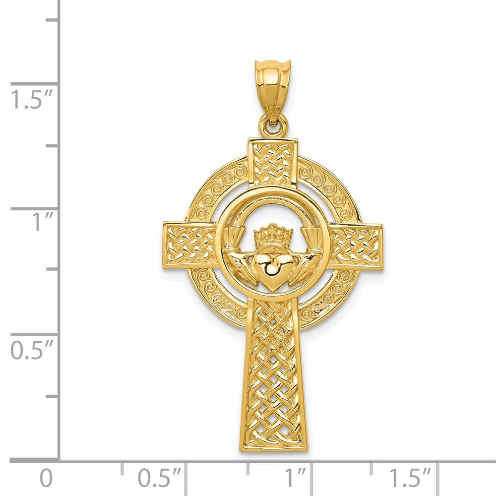 14k Yellow Gold Celtic Claddagh Cross Pendant