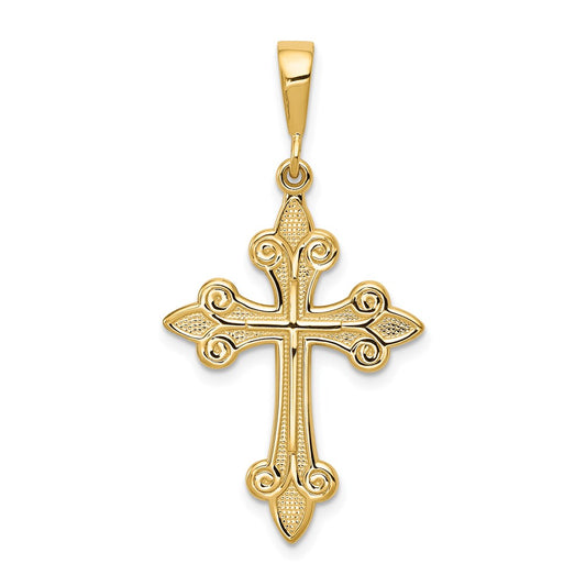 14k Yellow Gold Fleur de Lis Cross Pendant