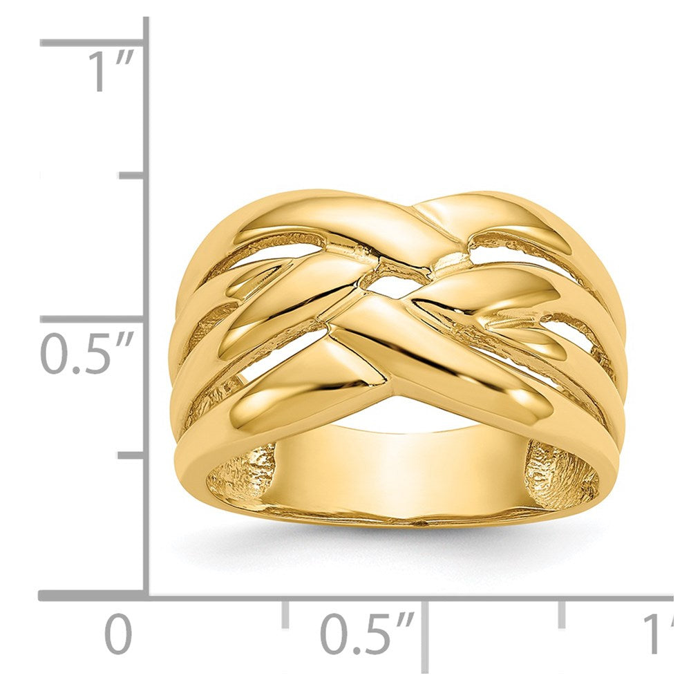 14K Yellow Gold High Polished Woven Dome Ring