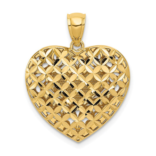 14k Two-tone Gold Polished Reversible Diamond-cut Filigree Heart Pendant