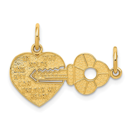 14k Yellow Gold Heart and Key Break Apart Charm