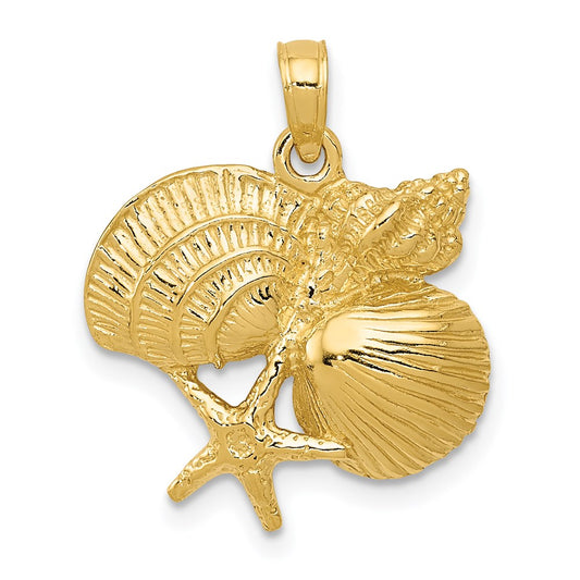 14k Yellow Gold Four Shell Cluster Pendant