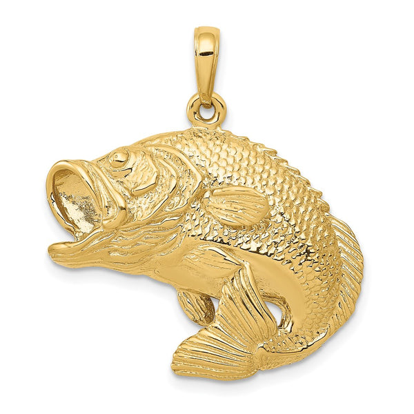 Freshwater Bass Fish Necklace - Sterling Silver and Enamel Fish Medallion Pendant Charm with Chain