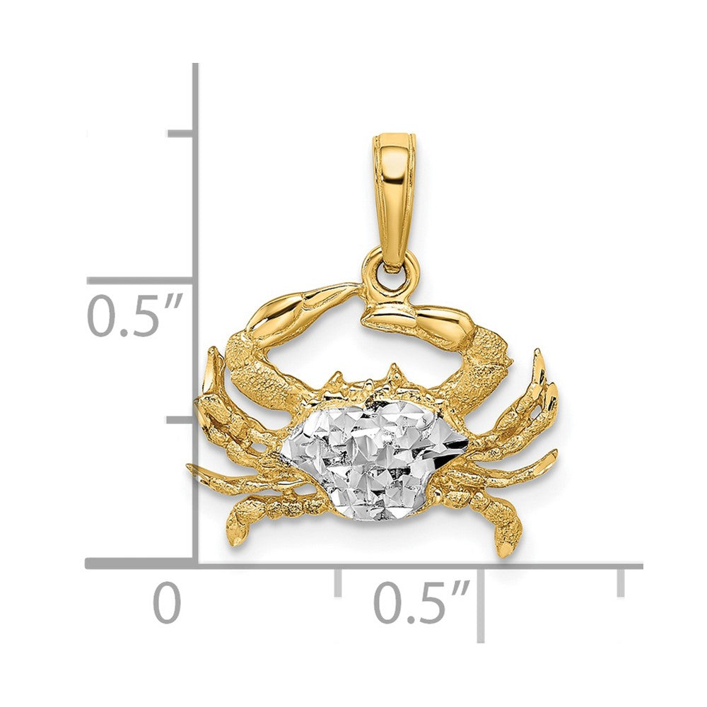 14k Yellow & Rhodium Gold w/Rhodium Diamond-cut Blue Crab Pendant