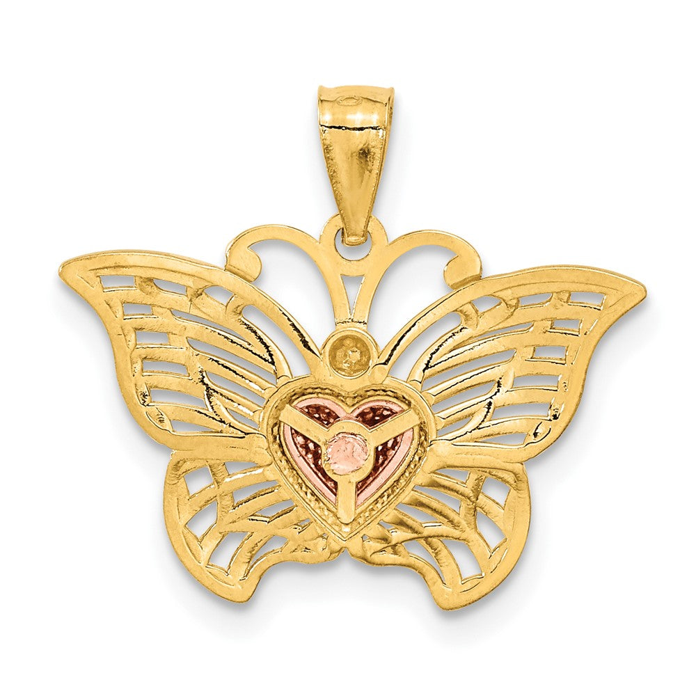 14k Two-tone Gold w/White Rhodium Butterflyw/Heart Pendant