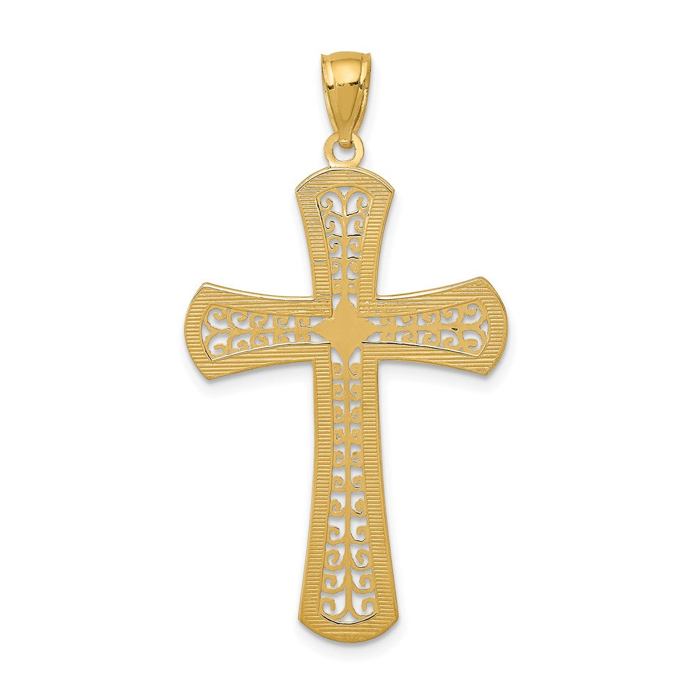 14k Yellow Gold Diamond-cut Filigree Cross Pendant