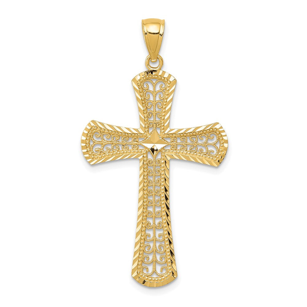 14k Yellow Gold Diamond-cut Filigree Cross Pendant