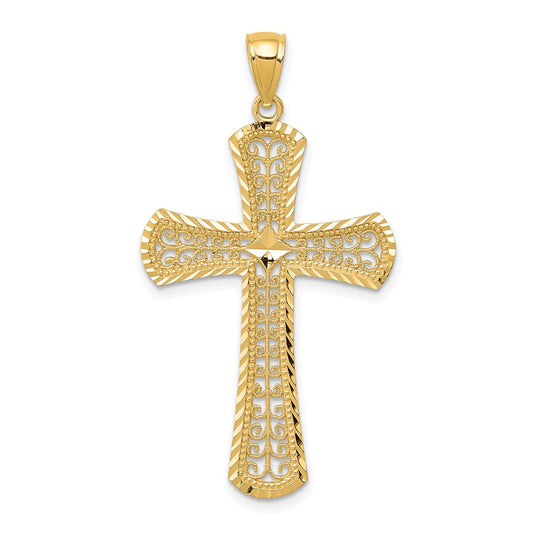 14k Yellow Gold Diamond-cut Filigree Cross Pendant