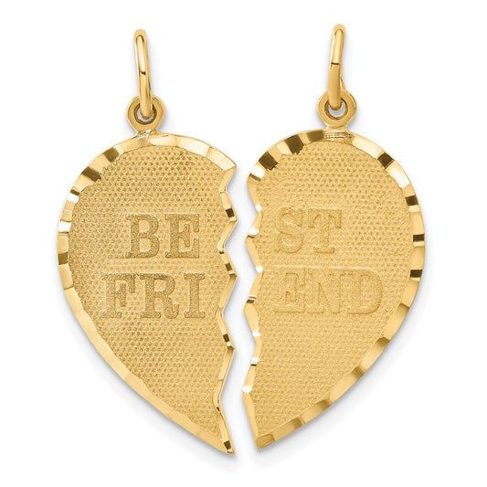 14k Yellow Gold BEST FRIEND Diamond-cut 2-piece Charm