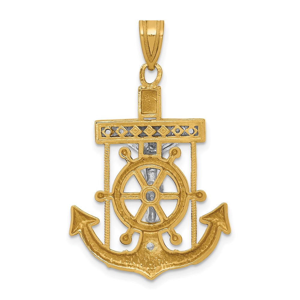 14k Two-tone Gold Diamond-cut Mariner's Cross Pendant