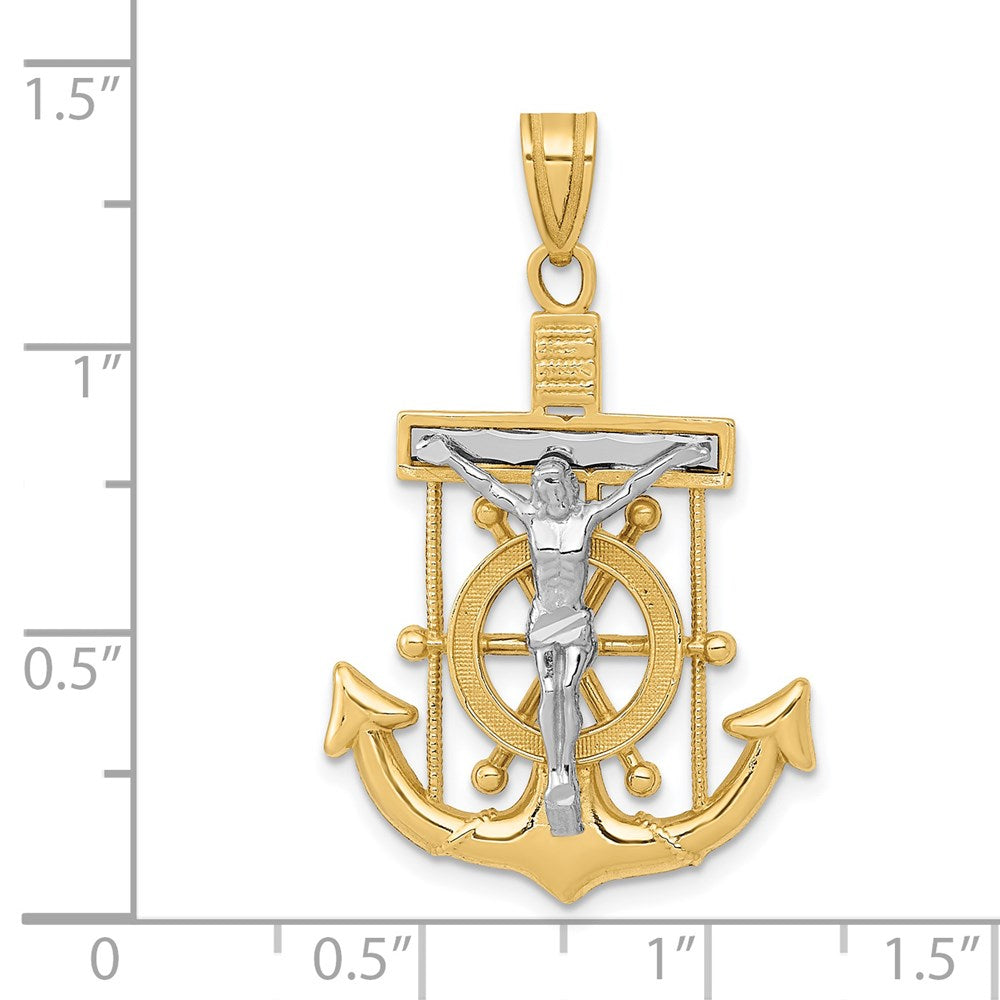 14k Two-tone Gold Diamond-cut Mariner's Cross Pendant