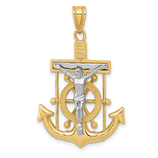 14k Two-tone Gold Diamond-cut Mariner's Cross Pendant