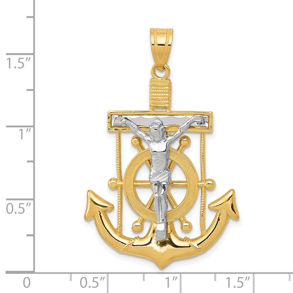 14k Two-tone Gold Diamond-cut Mariner's Cross Pendant