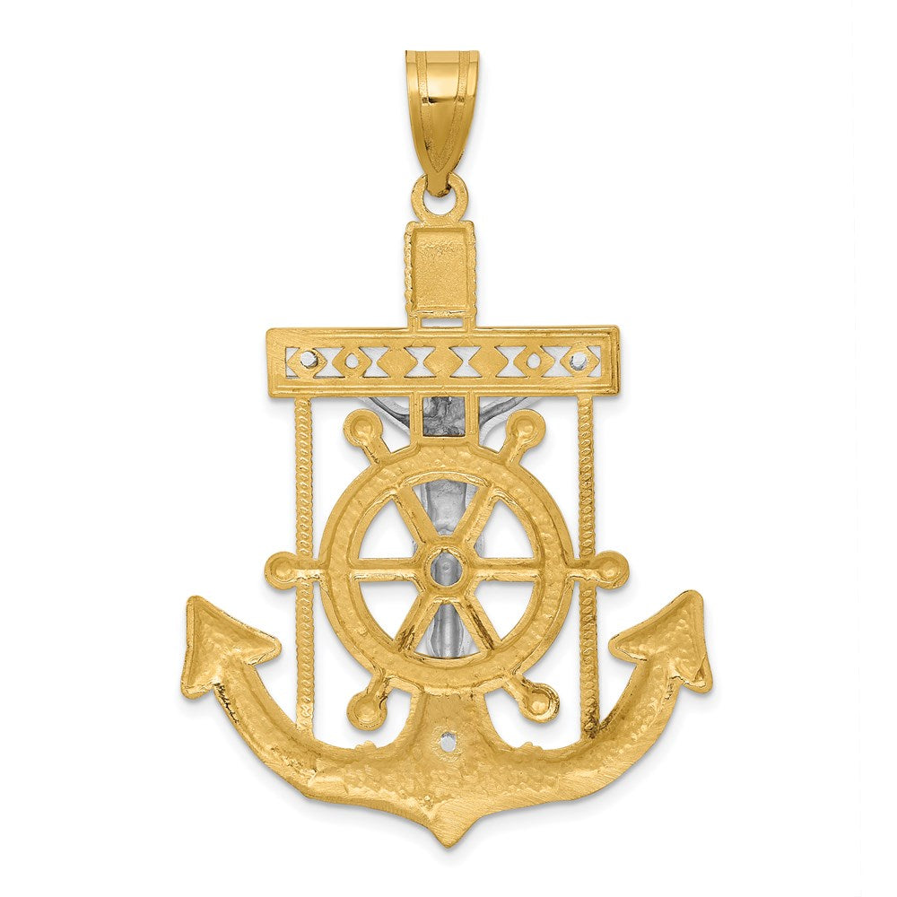 14k Two-tone Gold Diamond-cut Mariner's Cross Pendant