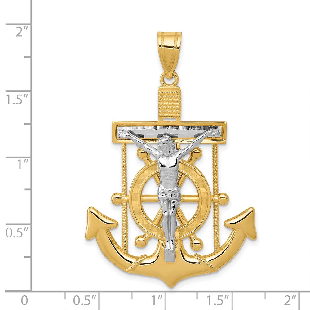 14k Two-tone Gold Diamond-cut Mariner's Cross Pendant