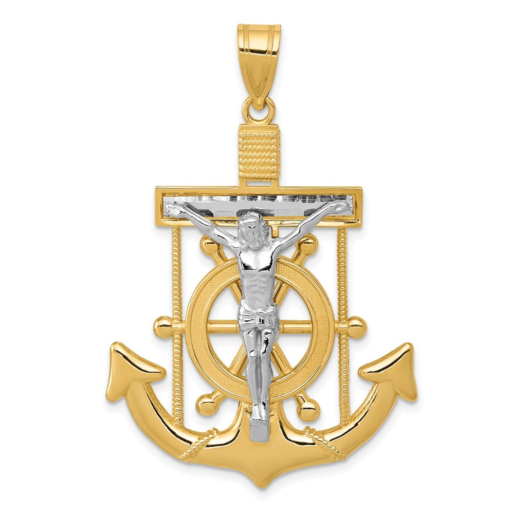 14k Two-tone Gold Diamond-cut Mariner's Cross Pendant